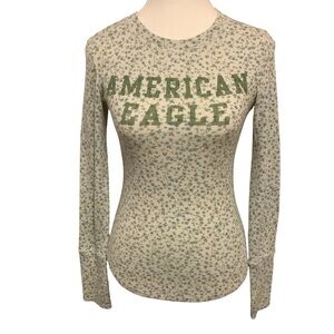 American Eagle Outfitters Floral Print Long Sleeve Waffle T-Shirt/ Size S